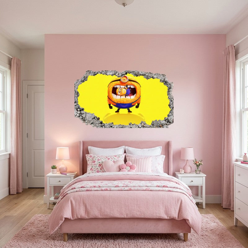Minion Stuck Inside Tire Screaming Yellow 3D Smashed Wall Art Decal Sticker Kids Room Wall Decal Sticker