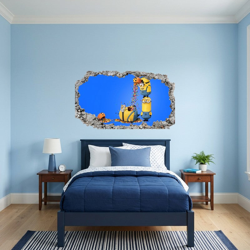 Minions Playing With Halloween Candy Blue 3D Wall Art Decal Sticker Decor Kids Room Wall Decal Sticker