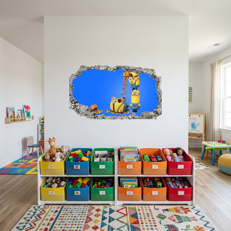 Minions Playing With Halloween Candy Blue 3D Wall Art Decal Sticker Decor Kids Room Wall Decal Sticker