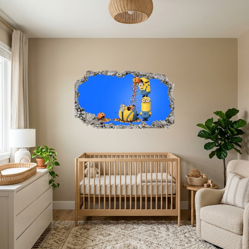 Minions Playing With Halloween Candy Blue 3D Wall Art Decal Sticker Decor Kids Room Wall Decal Sticker