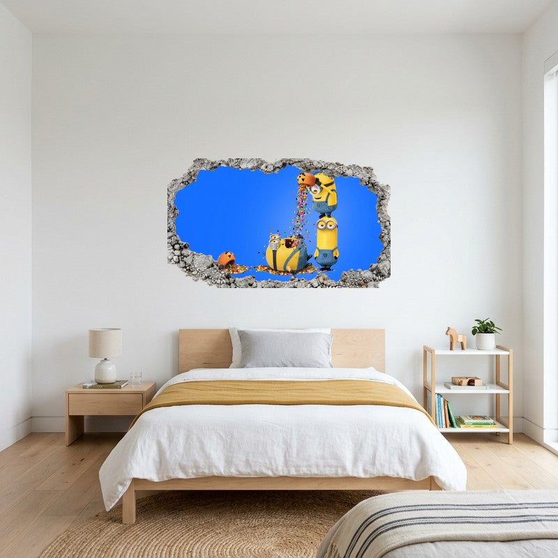 Minions Playing With Halloween Candy Blue 3D Wall Art Decal Sticker Decor Kids Room Wall Decal Sticker