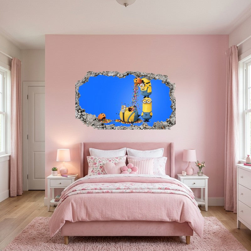 Minions Playing With Halloween Candy Blue 3D Wall Art Decal Sticker Decor Kids Room Wall Decal Sticker