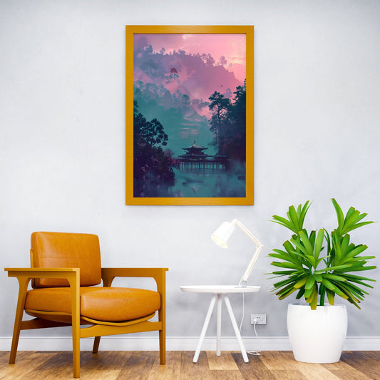 Misty Sunrise Temple Asian Style Poster | Wall Art for Home & Office | High-Quality Print - High-Quality Visual Display