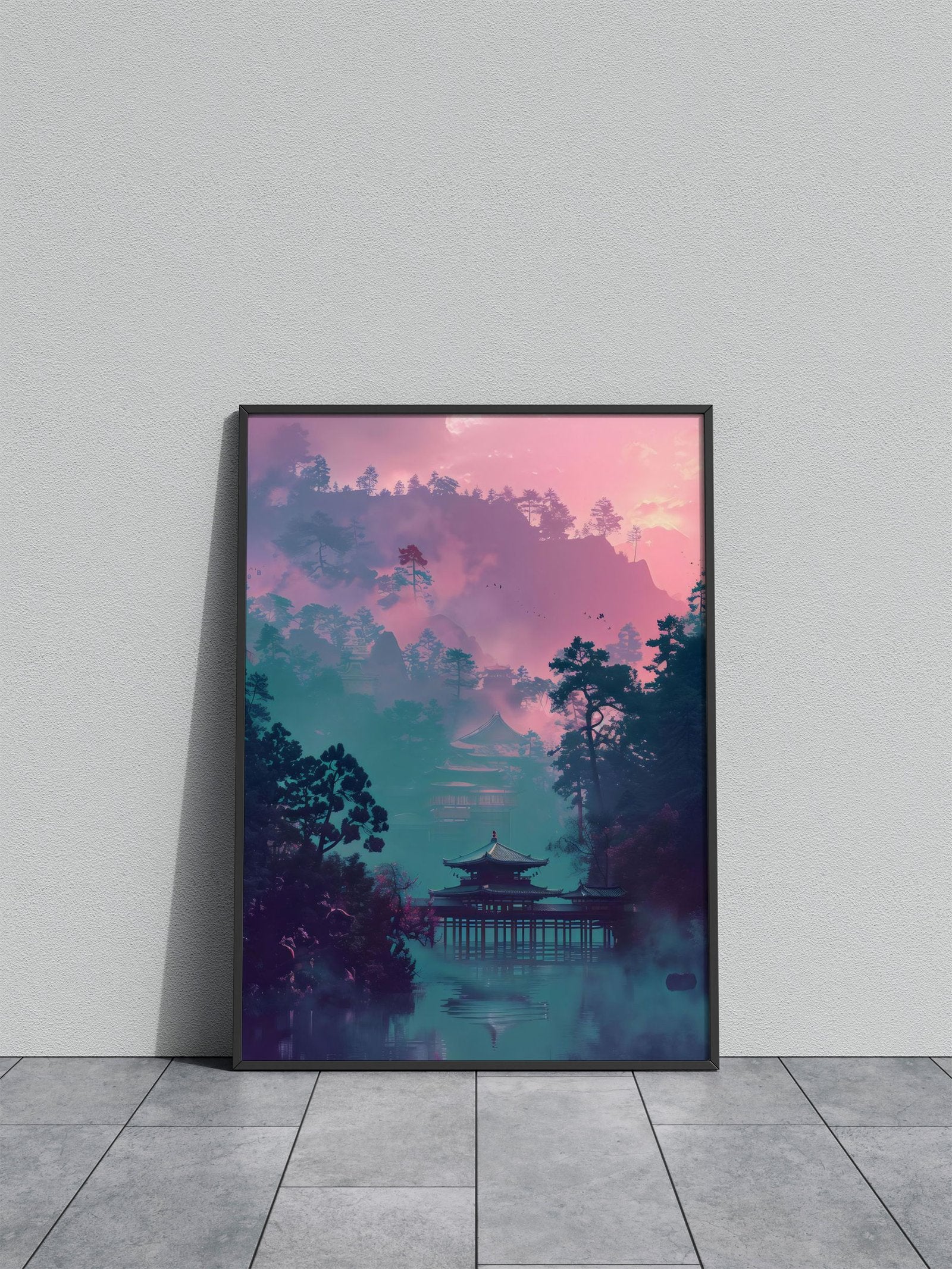 Misty Sunrise Temple Asian Style Poster | Wall Art for Home & Office | High-Quality Print - High-Quality Visual Display