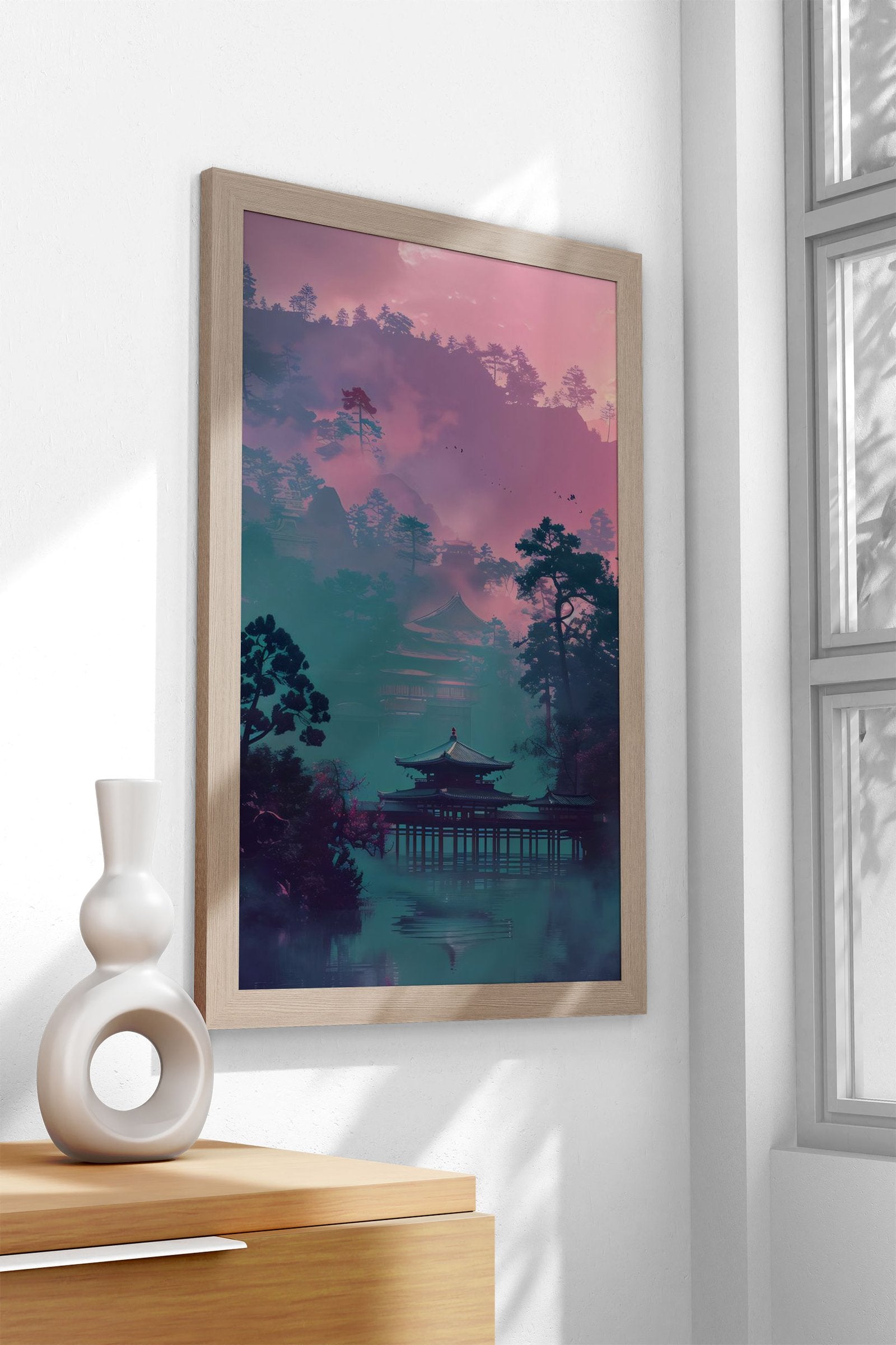 Misty Sunrise Temple Asian Style Poster | Wall Art for Home & Office | High-Quality Print - High-Quality Visual Display
