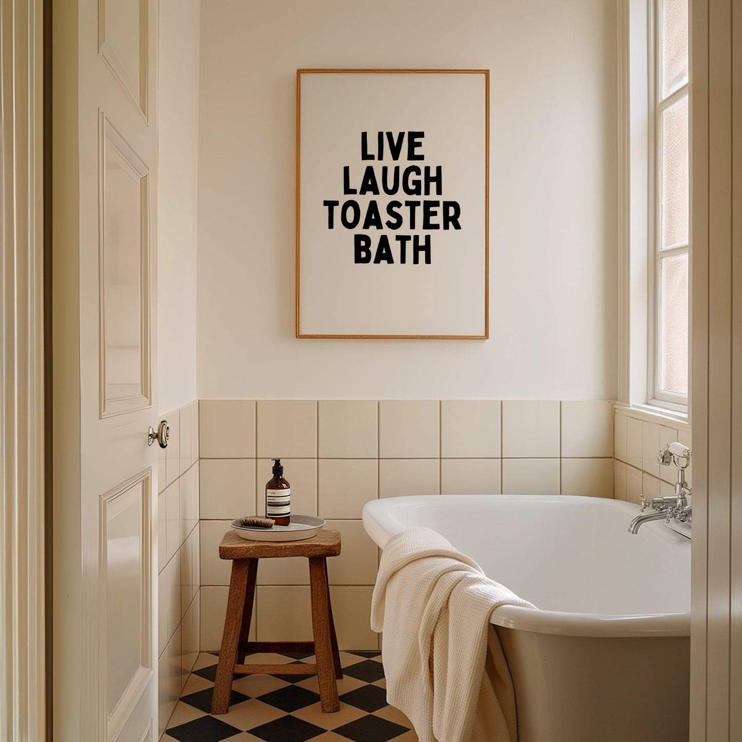 Live Laugh Toaster Bath | Black and White | Art Print - High-Quality Premium Wall Art Decor Sticker