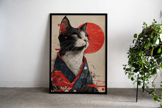 Modern Ninja Cat Asian Style Poster | Wall Art for Home & Office | High-Quality Print - High-Quality Visual Display
