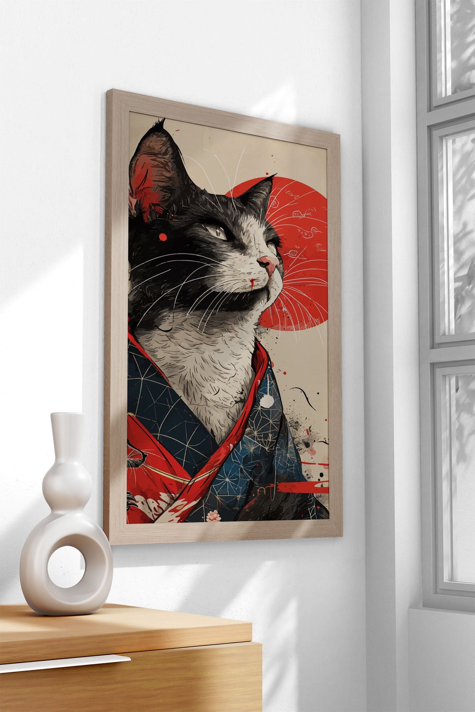 Modern Ninja Cat Asian Style Poster | Wall Art for Home & Office | High-Quality Print - High-Quality Visual Display