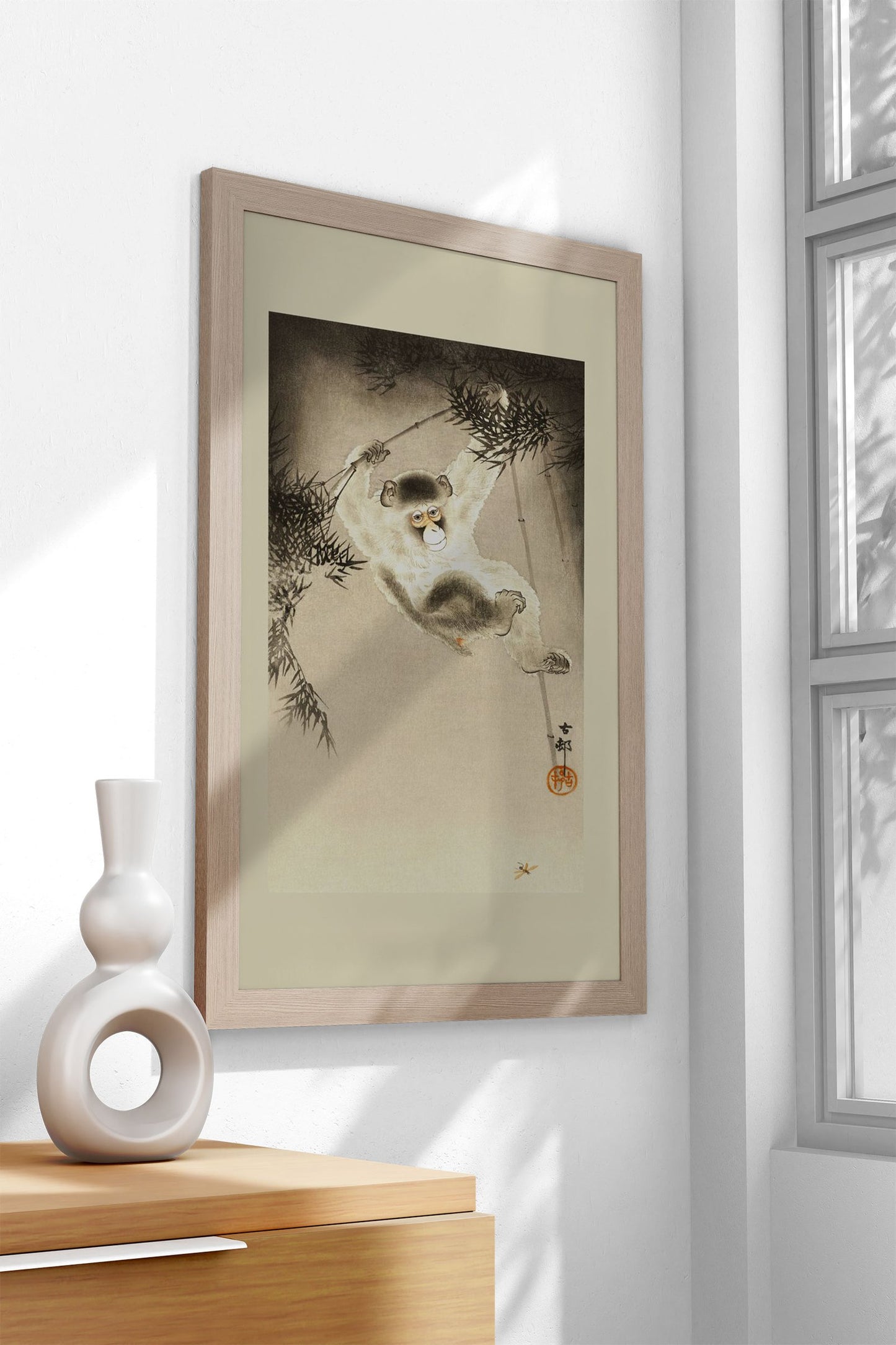 Monkey Hanging from Bamboo Asian Style Poster | Wall Art for Home & Office | High-Quality Print - High-Quality Visual Display