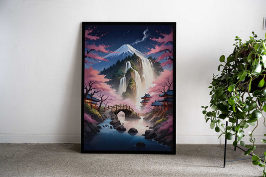 Mont Fuji Waterfall Asian Style Poster | Wall Art for Home & Office | High-Quality Print - High-Quality Visual Display