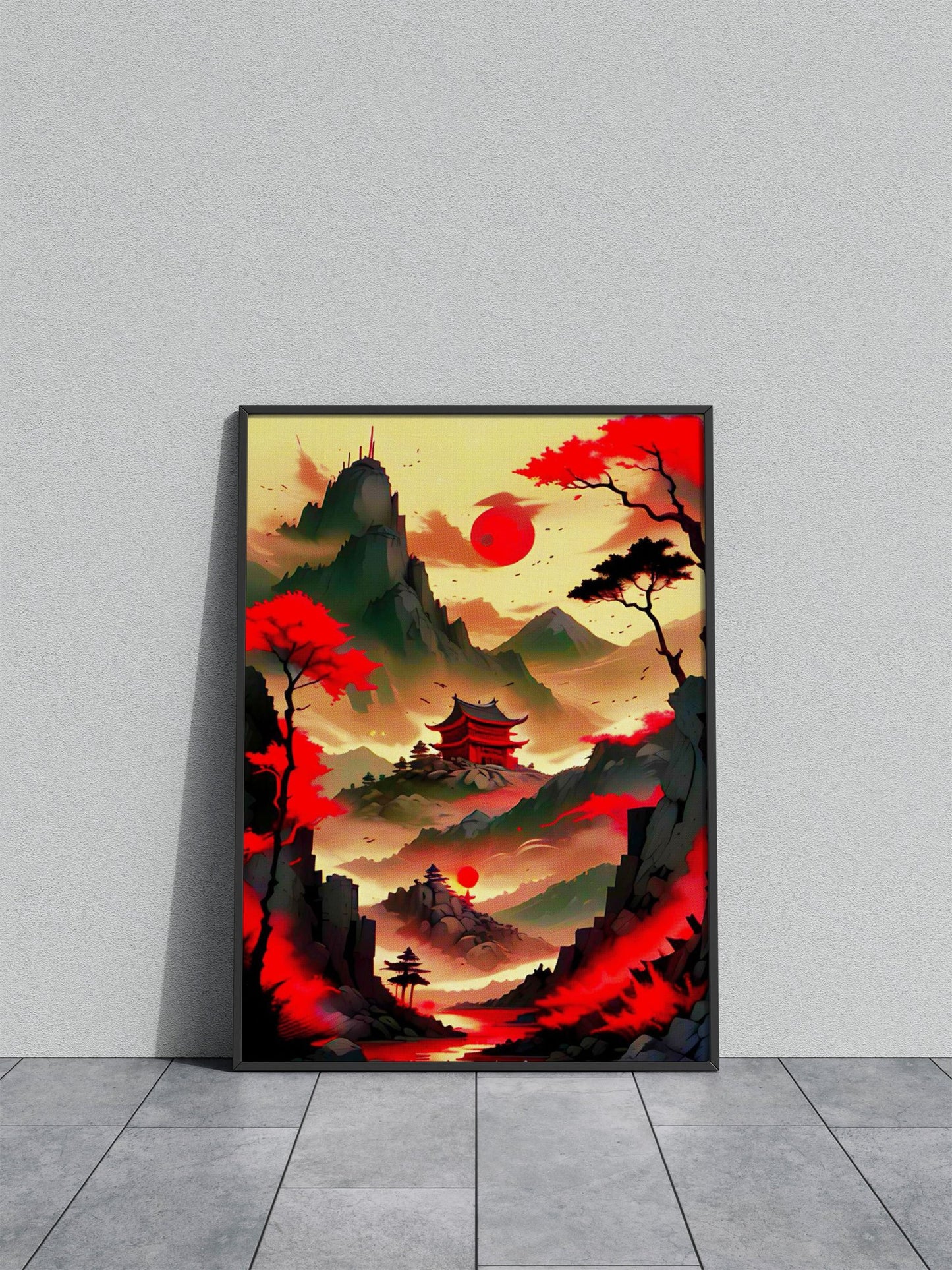 Moon Red Japan Asian Style Poster | Wall Art for Home & Office | High-Quality Print - High-Quality Visual Display