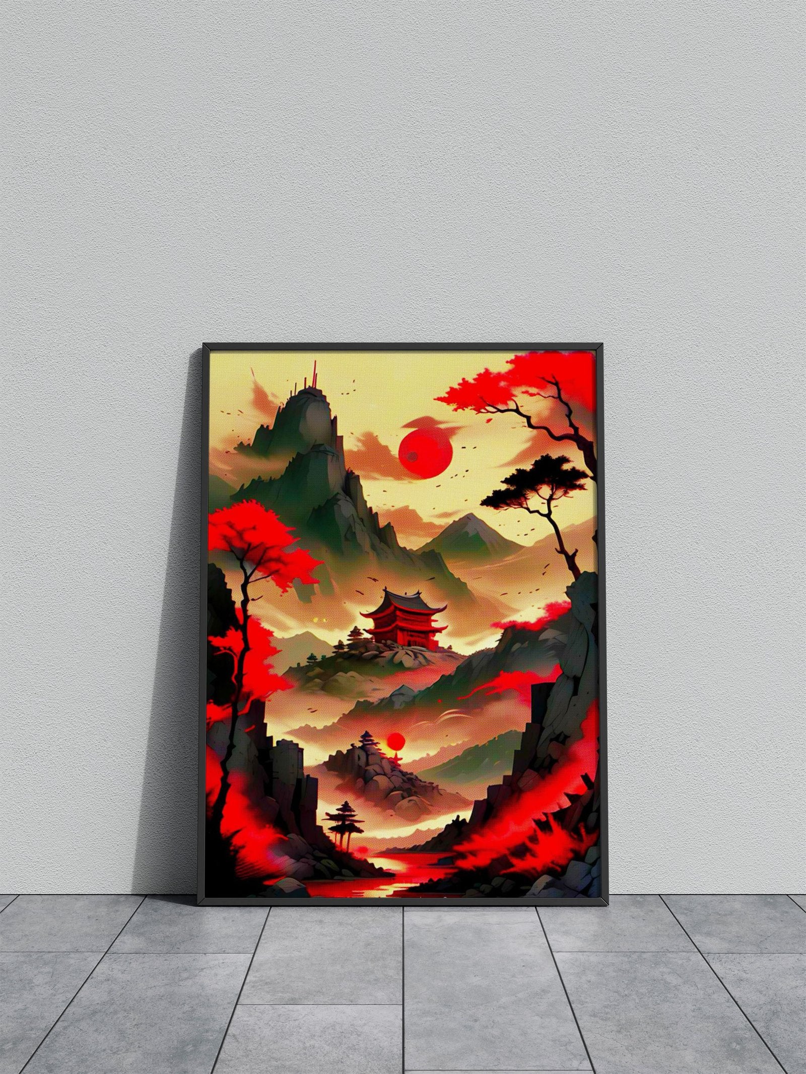 Moon Red Japan Asian Style Poster | Wall Art for Home & Office | High-Quality Print - High-Quality Visual Display