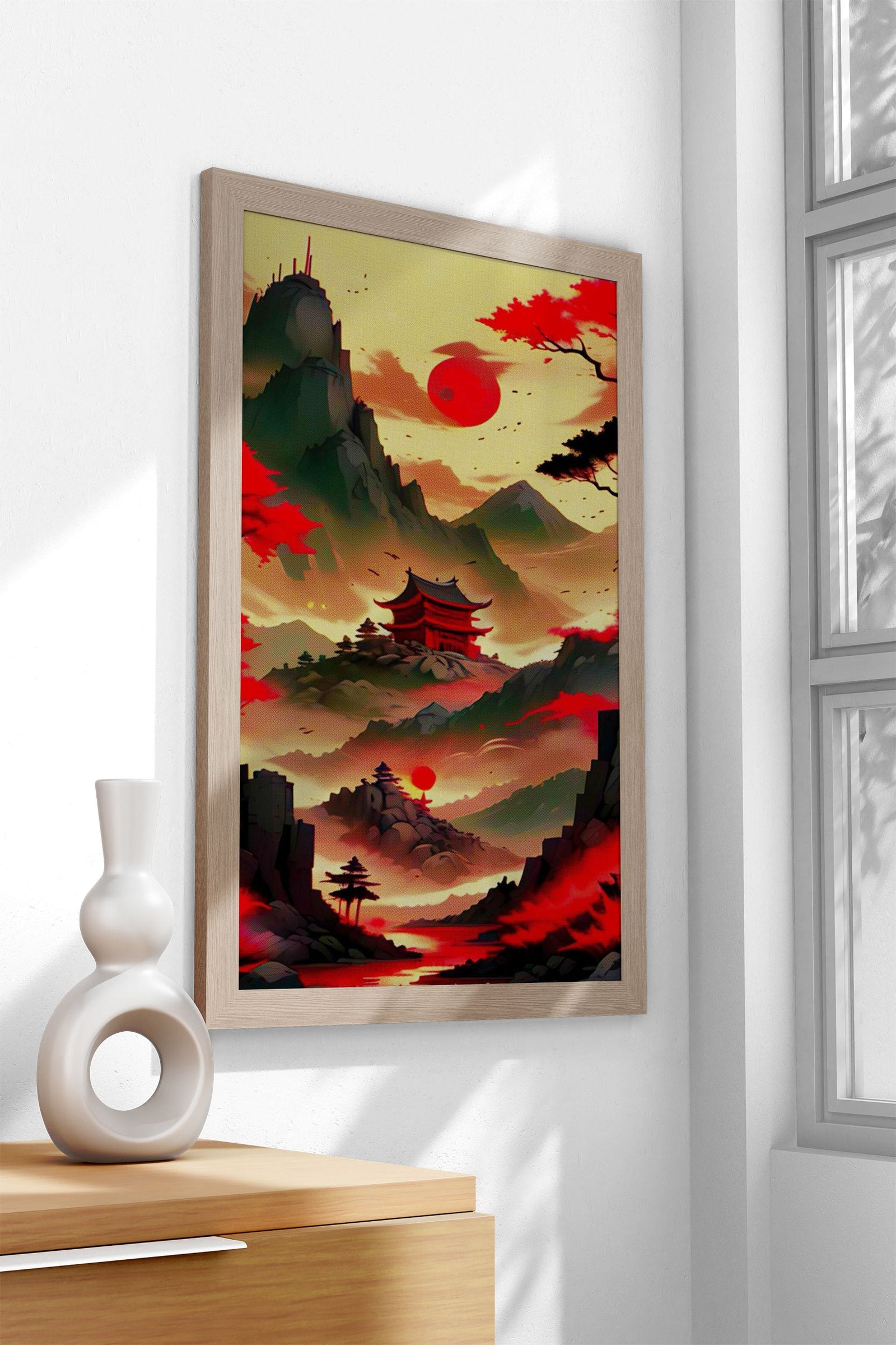 Moon Red Japan Asian Style Poster | Wall Art for Home & Office | High-Quality Print - High-Quality Visual Display
