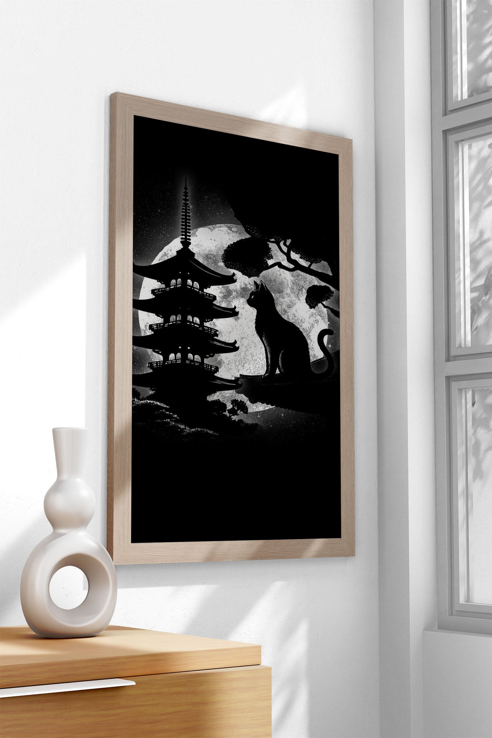 Moonlight Neko Cat Asian Style Poster | Wall Art for Home & Office | High-Quality Print - High-Quality Visual Display