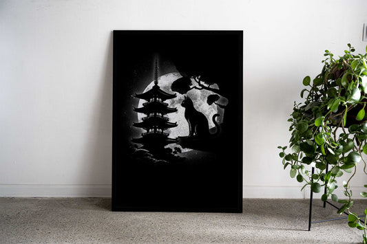 Moonlight Neko Cat Asian Style Poster | Wall Art for Home & Office | High-Quality Print - High-Quality Visual Display