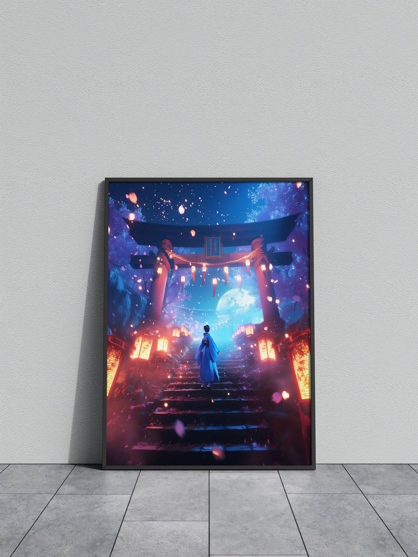 Moonlit Geisha Torii Gate Asian Style Poster | Wall Art for Home & Office | High-Quality Print - High-Quality Visual Display