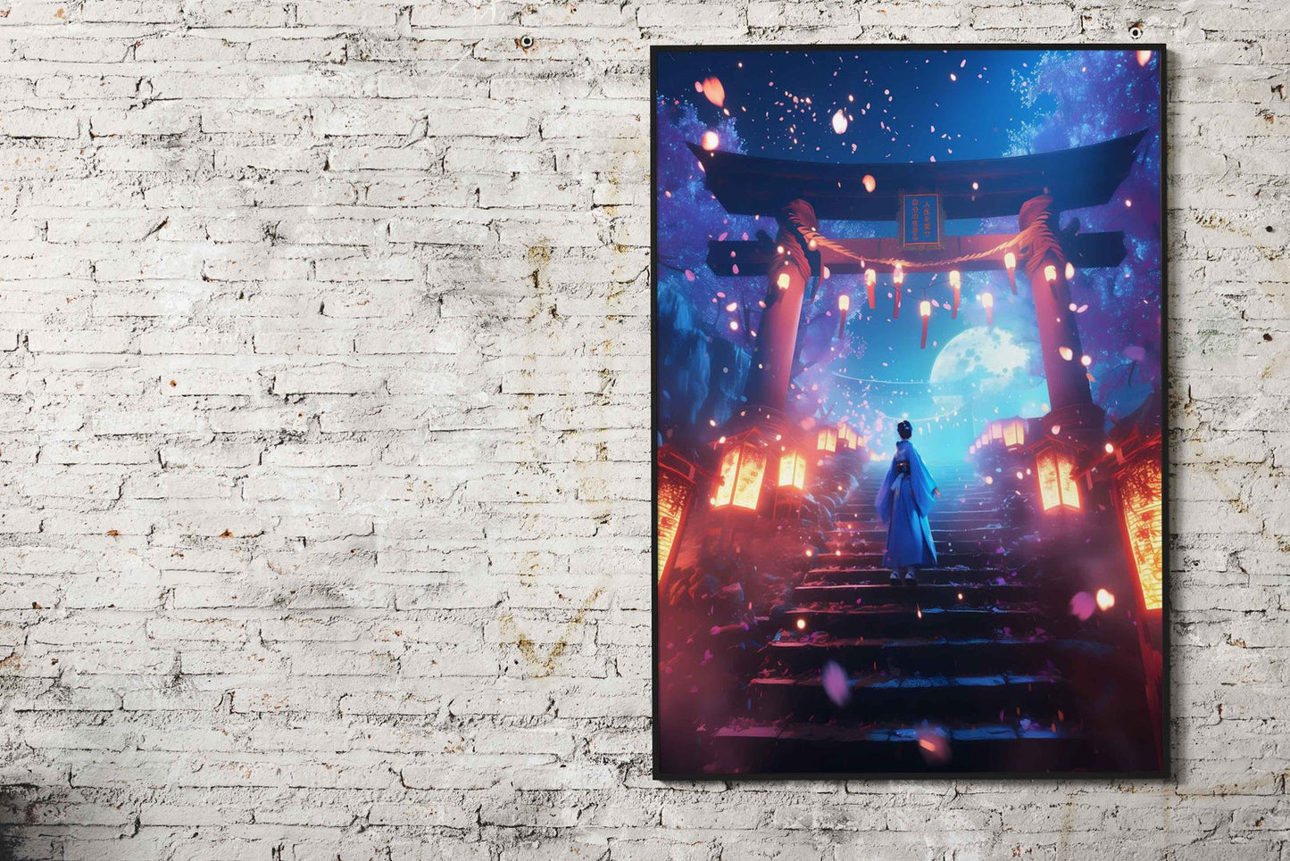 Moonlit Geisha Torii Gate Asian Style Poster | Wall Art for Home & Office | High-Quality Print - High-Quality Visual Display