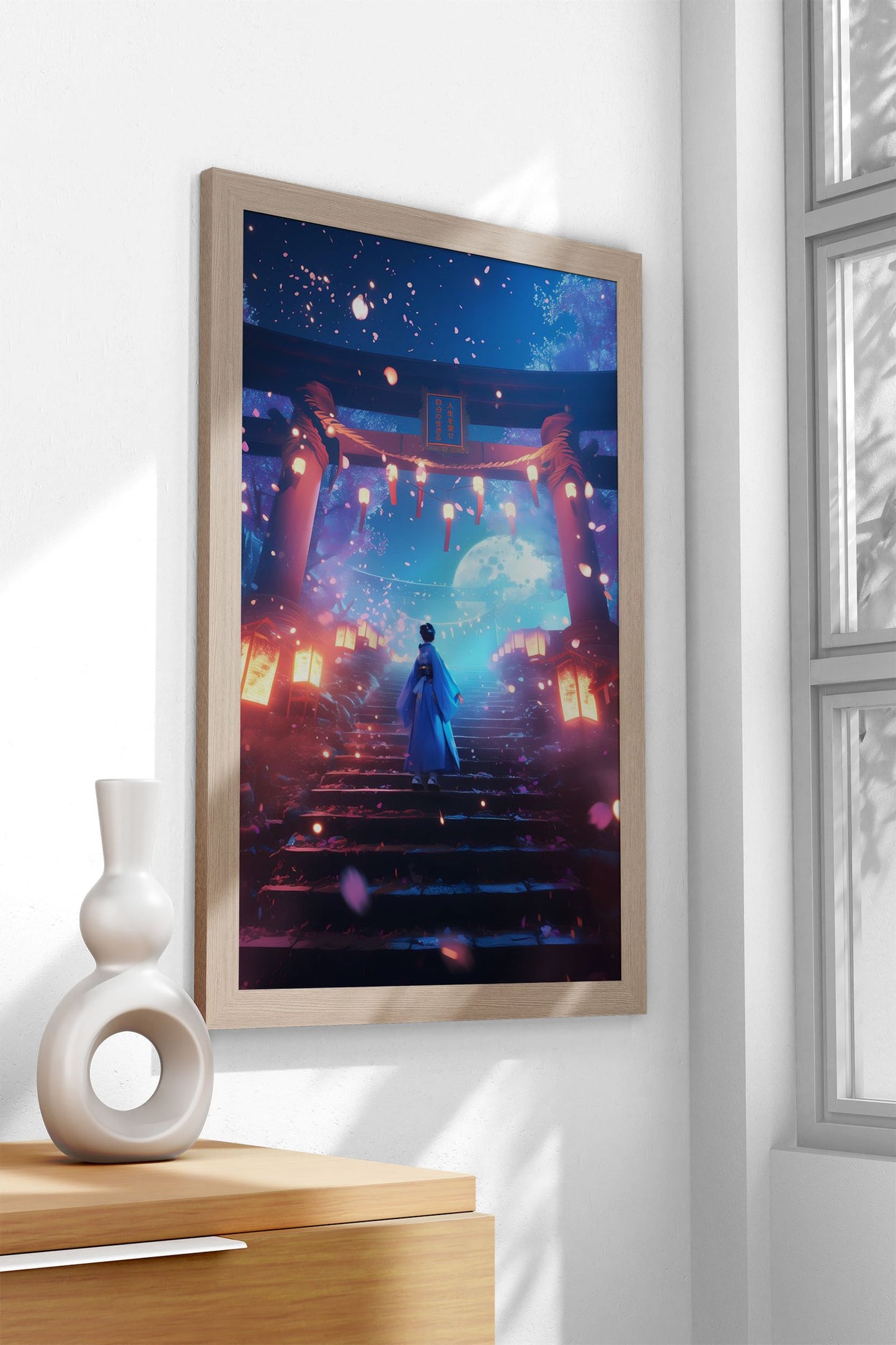 Moonlit Geisha Torii Gate Asian Style Poster | Wall Art for Home & Office | High-Quality Print - High-Quality Visual Display