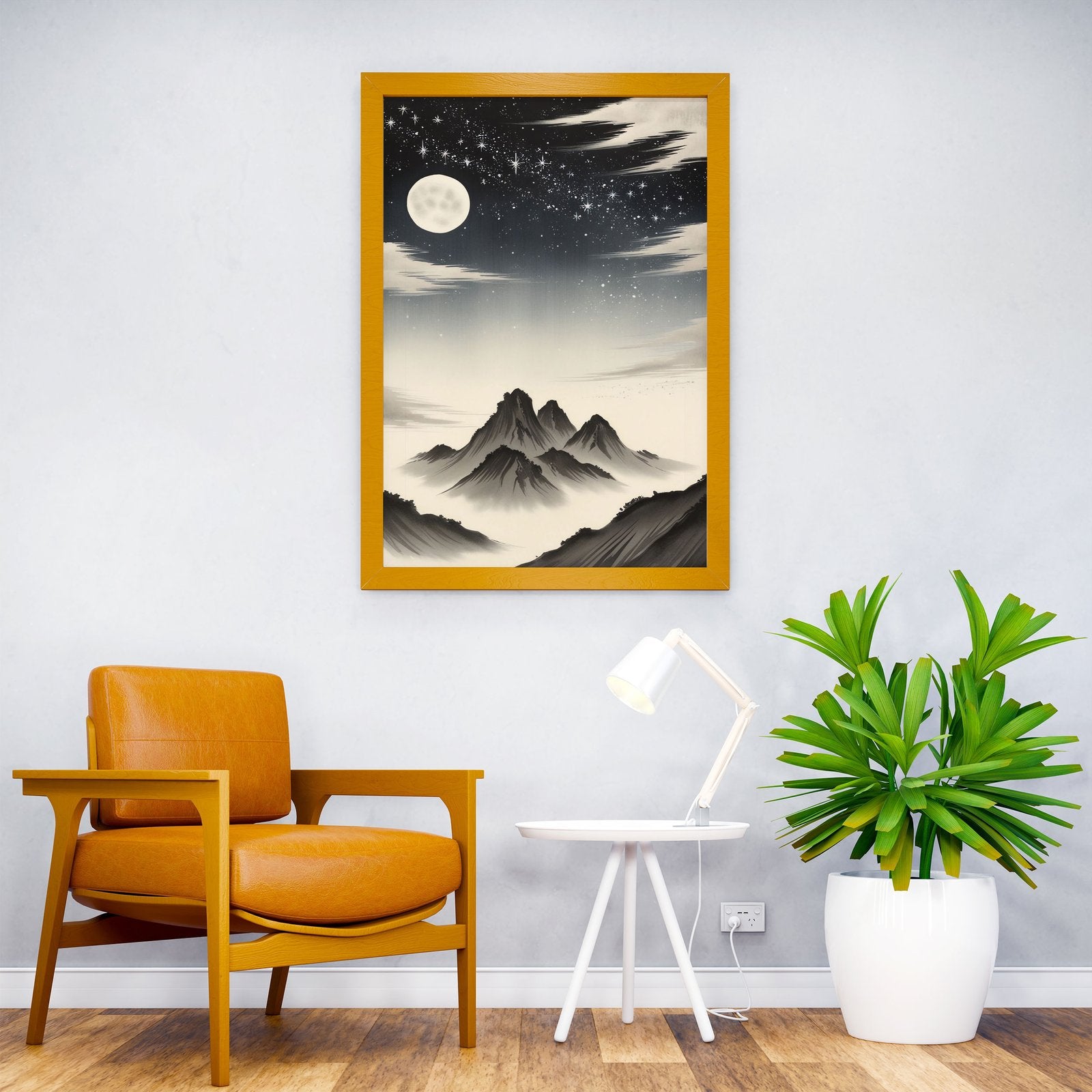 Moonlit Mountain Landscape Asian Style Poster | Wall Art for Home & Office | High-Quality Print - High-Quality Visual Display