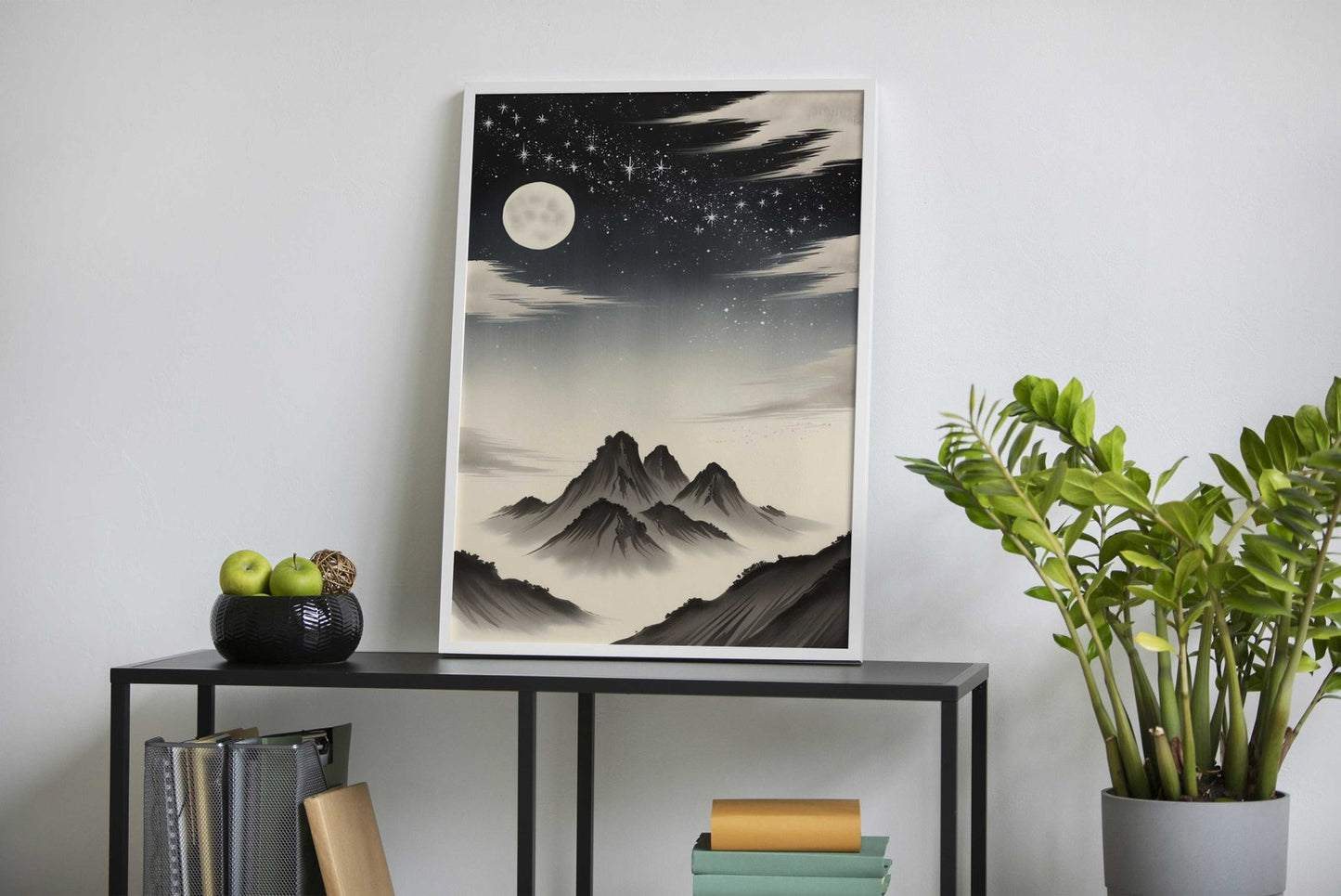 Moonlit Mountain Landscape Asian Style Poster | Wall Art for Home & Office | High-Quality Print - High-Quality Visual Display