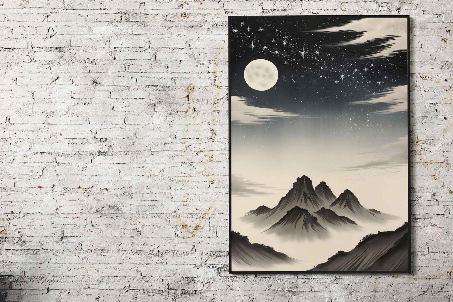 Moonlit Mountain Landscape Asian Style Poster | Wall Art for Home & Office | High-Quality Print - High-Quality Visual Display