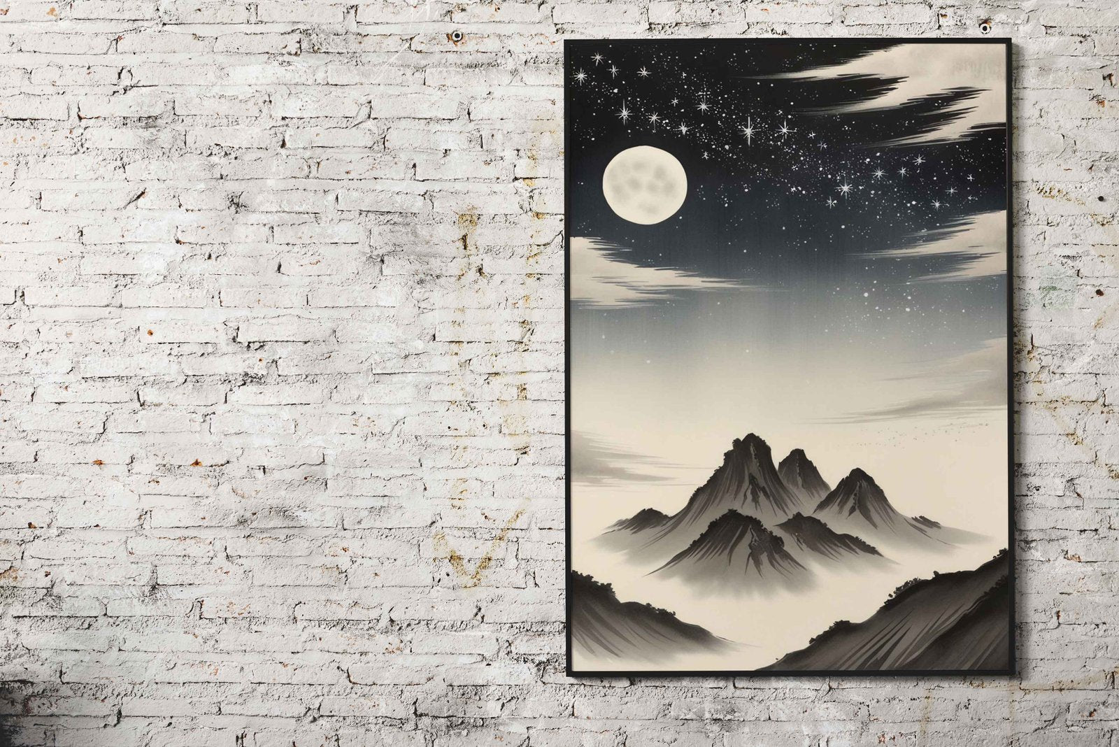 Moonlit Mountain Landscape Asian Style Poster | Wall Art for Home & Office | High-Quality Print - High-Quality Visual Display