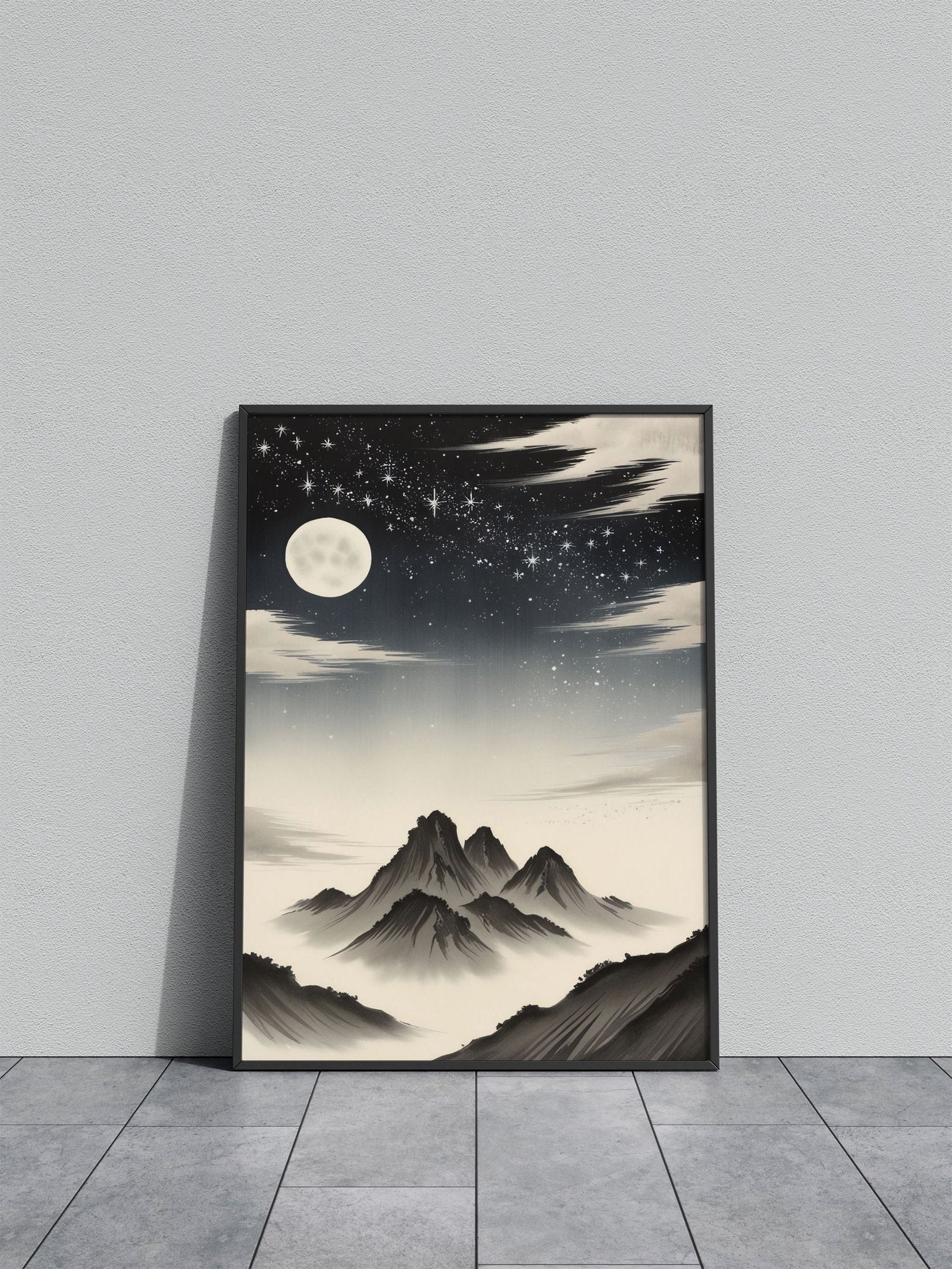 Moonlit Mountain Landscape Asian Style Poster | Wall Art for Home & Office | High-Quality Print - High-Quality Visual Display