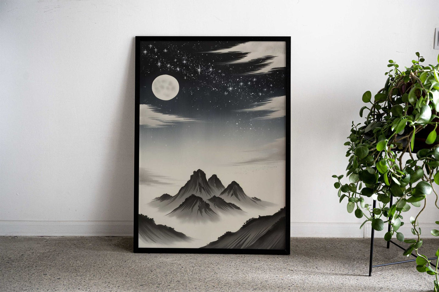 Moonlit Mountain Landscape Asian Style Poster | Wall Art for Home & Office | High-Quality Print - High-Quality Visual Display