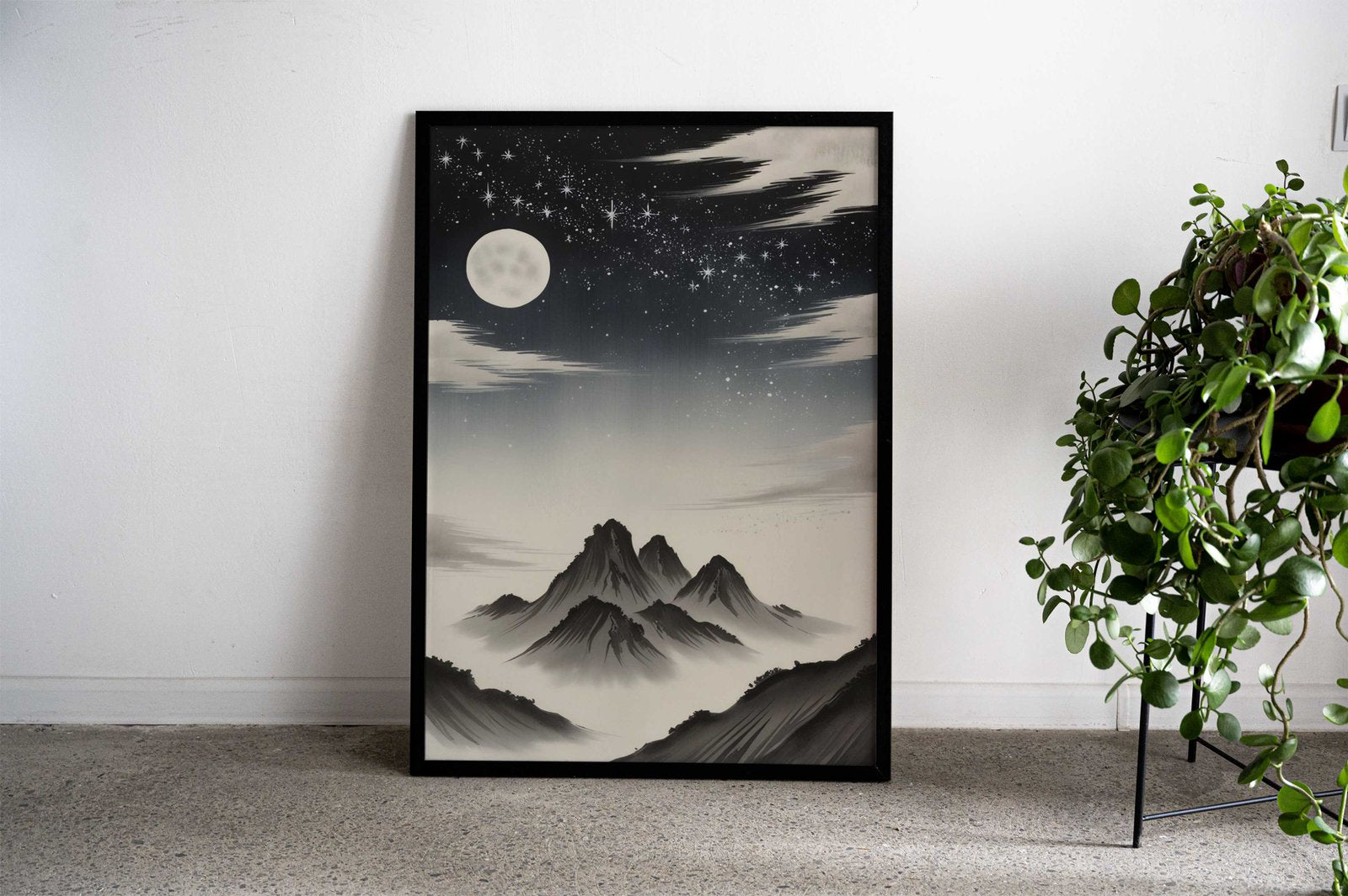 Moonlit Mountain Landscape Asian Style Poster | Wall Art for Home & Office | High-Quality Print - High-Quality Visual Display