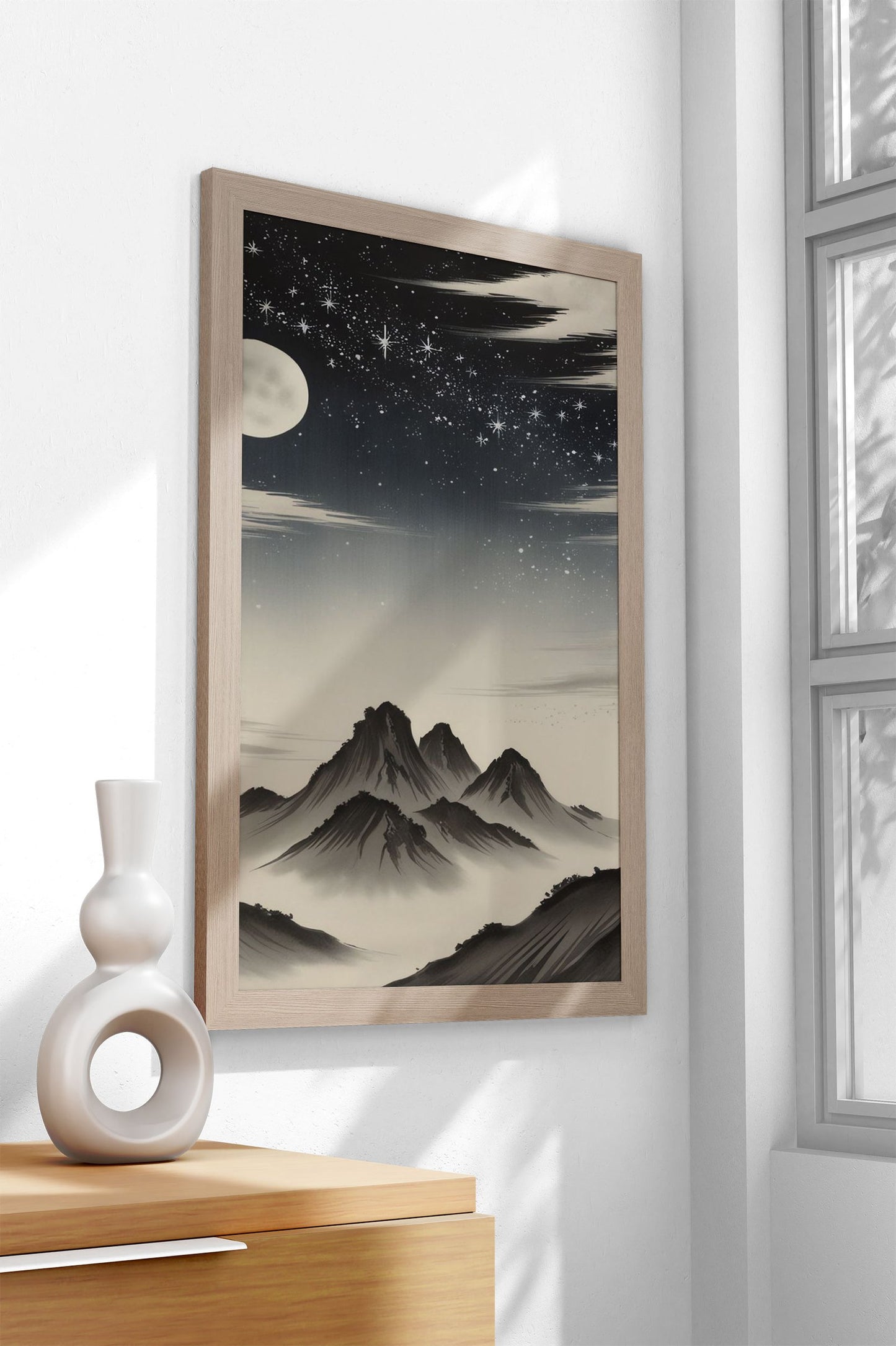 Moonlit Mountain Landscape Asian Style Poster | Wall Art for Home & Office | High-Quality Print - High-Quality Visual Display