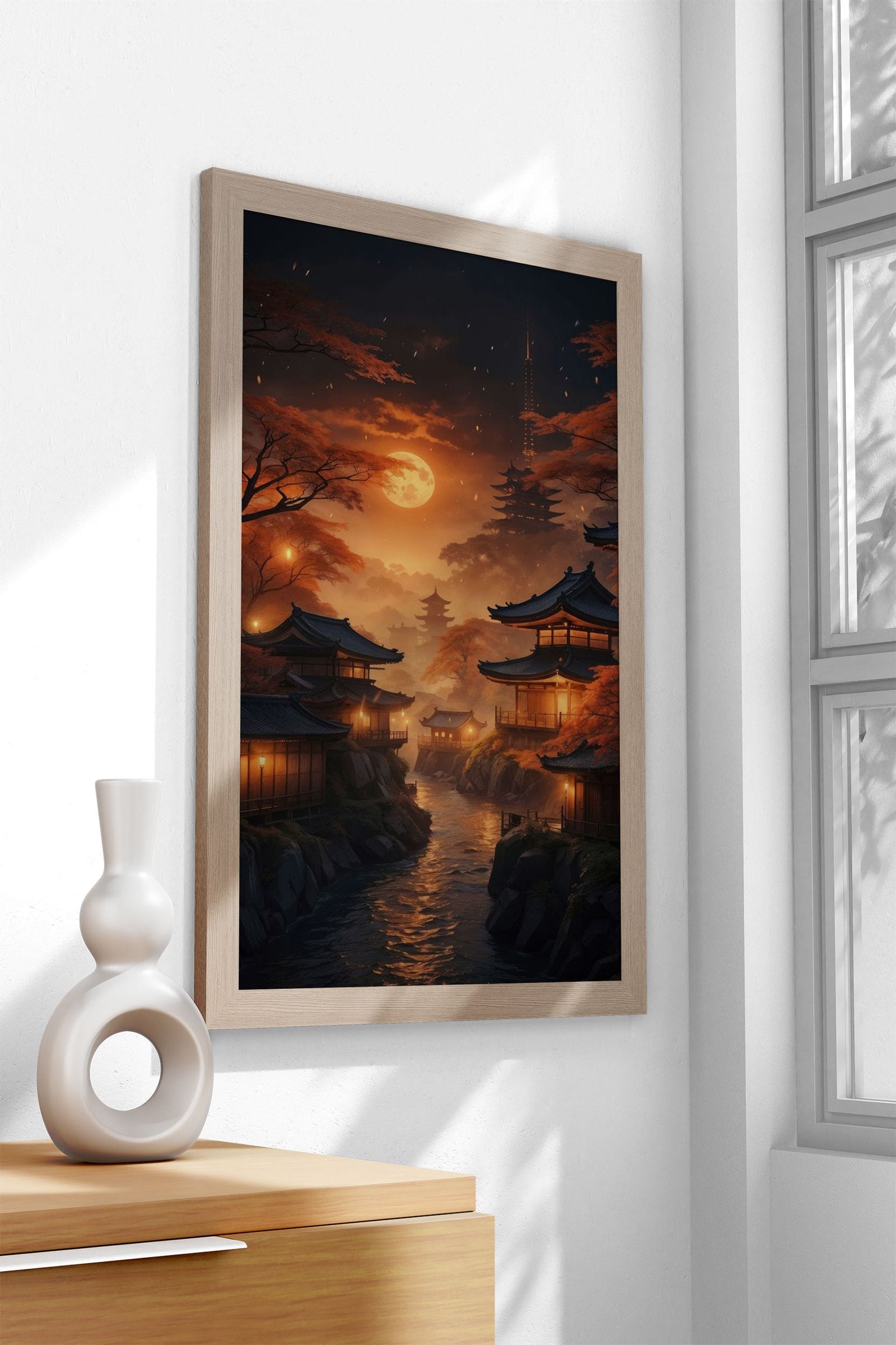 Moonlit Sakura Haven Asian Style Poster | Wall Art for Home & Office | High-Quality Print - High-Quality Visual Display