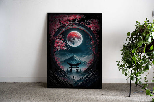 Moonlit Sakura Serenity Asian Style Poster | Wall Art for Home & Office | High-Quality Print - High-Quality Visual Display