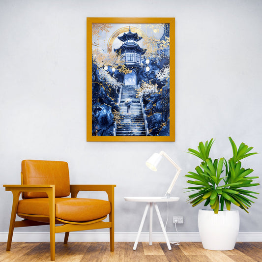 Moonlit Temple Ascent Asian Style Poster | Wall Art for Home & Office | High-Quality Print - High-Quality Visual Display