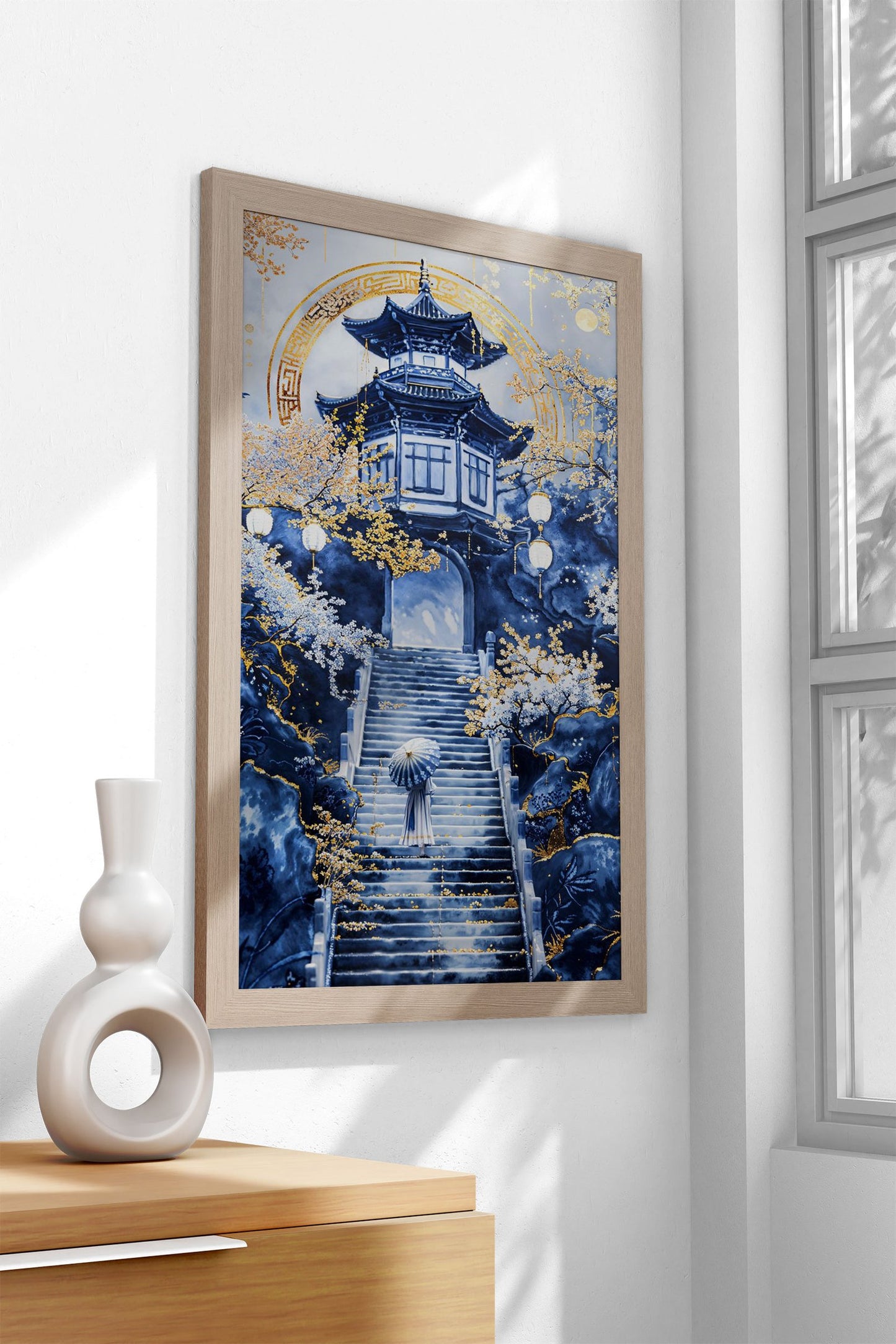 Moonlit Temple Ascent Asian Style Poster | Wall Art for Home & Office | High-Quality Print - High-Quality Visual Display