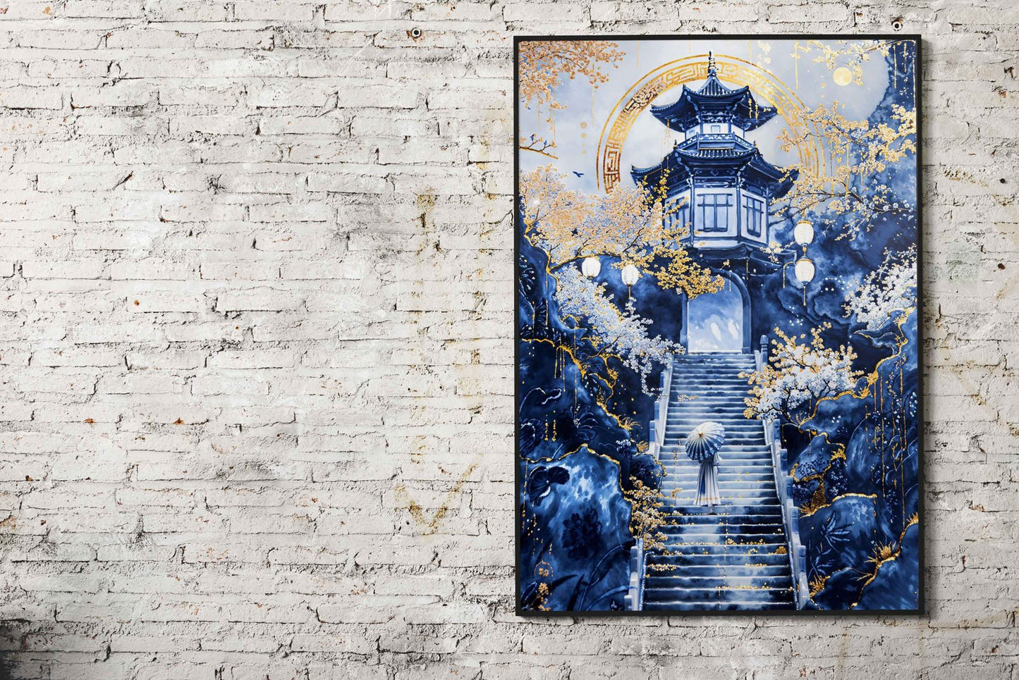 Moonlit Temple Ascent Asian Style Poster | Wall Art for Home & Office | High-Quality Print - High-Quality Visual Display