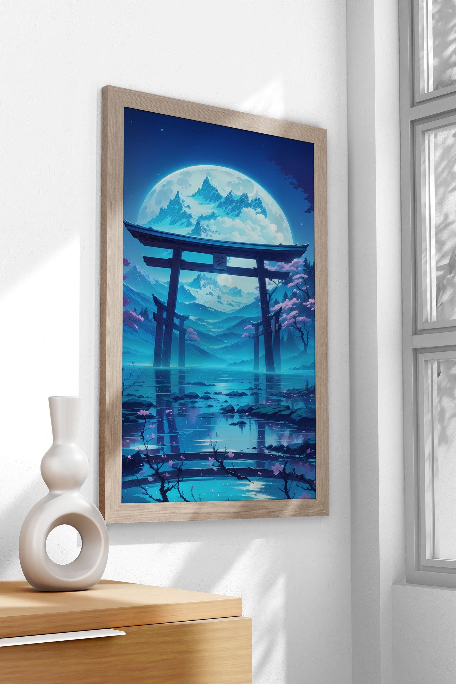 Moonlit Torii Gate Asian Style Poster | Wall Art for Home & Office | High-Quality Print - High-Quality Visual Display