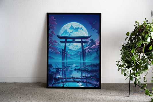 Moonlit Torii Gate Asian Style Poster | Wall Art for Home & Office | High-Quality Print - High-Quality Visual Display