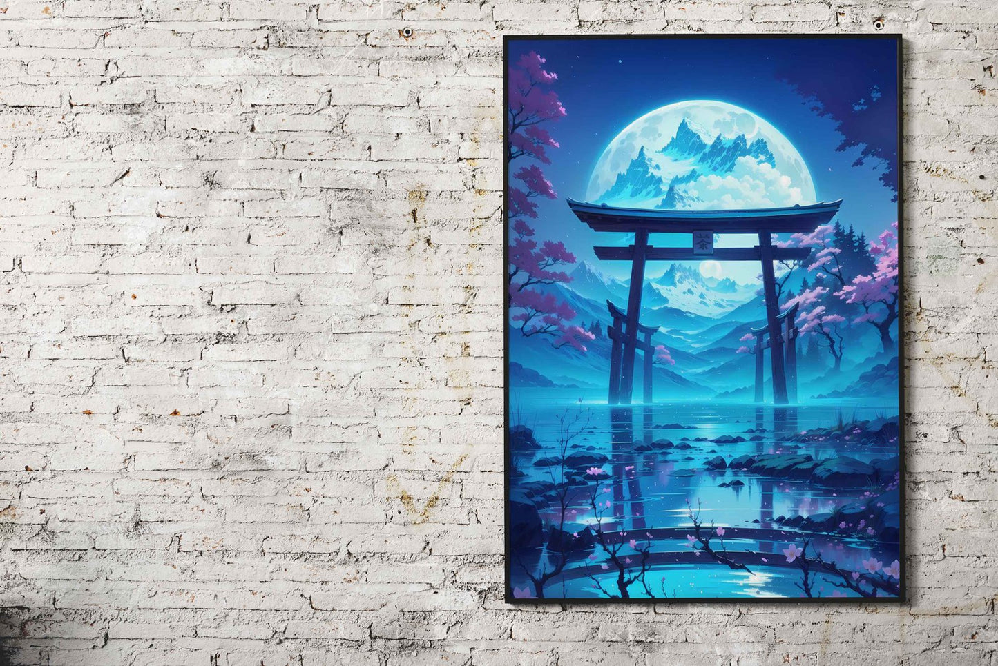 Moonlit Torii Gate Asian Style Poster | Wall Art for Home & Office | High-Quality Print - High-Quality Visual Display