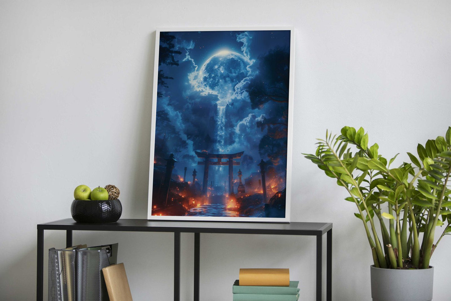 Moonlit Torii Waterfall Asian Style Poster | Wall Art for Home & Office | High-Quality Print - High-Quality Visual Display