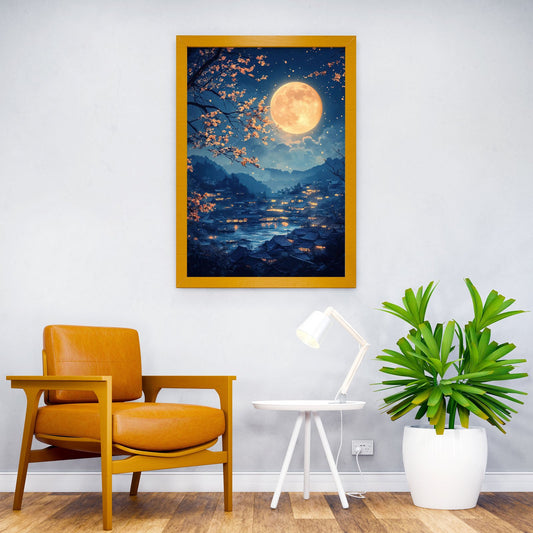 Moonlit Village Landscape Asian Style Poster | Wall Art for Home & Office | High-Quality Print - High-Quality Visual Display