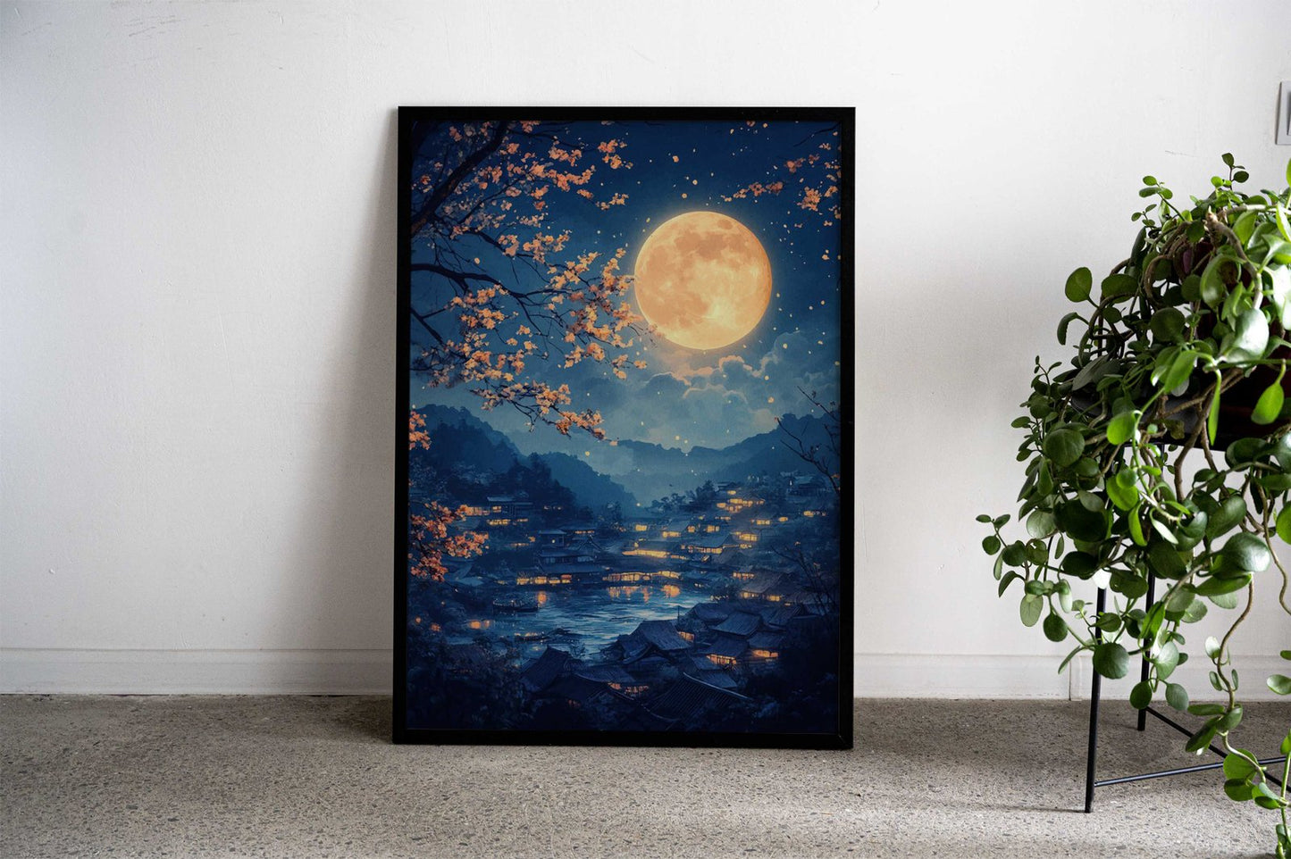 Moonlit Village Landscape Asian Style Poster | Wall Art for Home & Office | High-Quality Print - High-Quality Visual Display