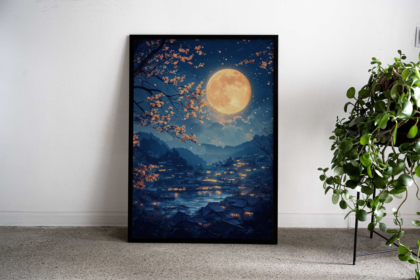 Moonlit Village Landscape Asian Style Poster | Wall Art for Home & Office | High-Quality Print - High-Quality Visual Display