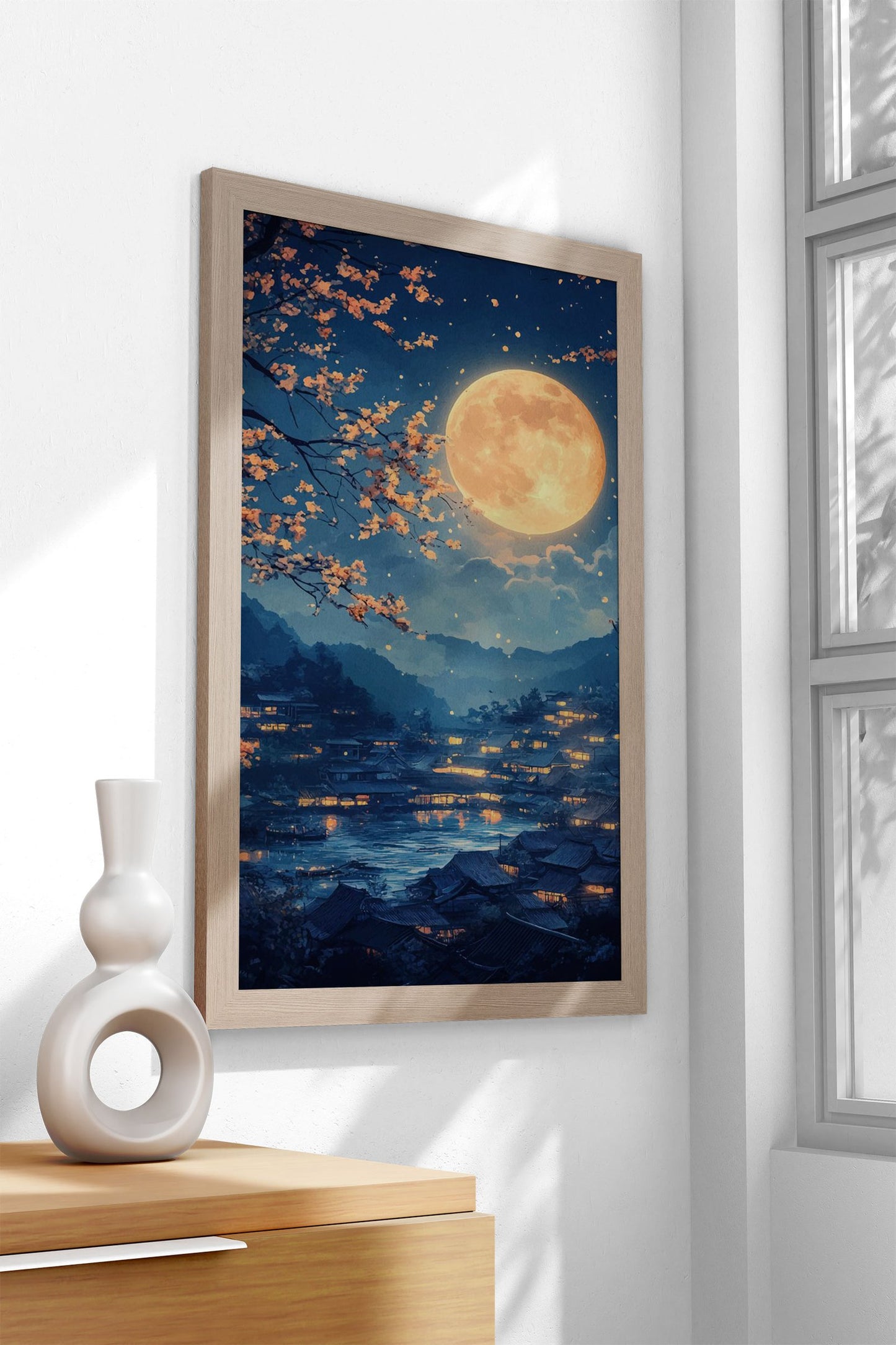 Moonlit Village Landscape Asian Style Poster | Wall Art for Home & Office | High-Quality Print - High-Quality Visual Display