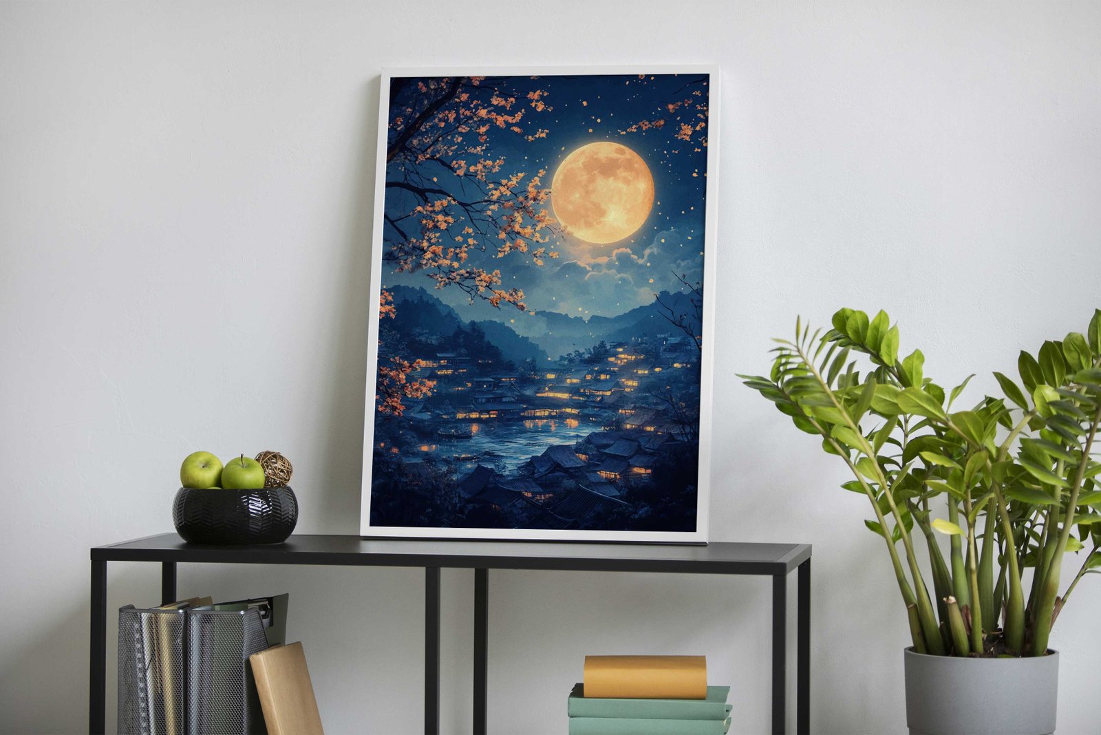 Moonlit Village Landscape Asian Style Poster | Wall Art for Home & Office | High-Quality Print - High-Quality Visual Display