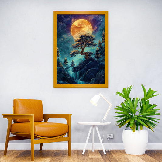 Moonlit Waterfall Bonsai tree Japan Asian Style Poster | Wall Art for Home & Office | High-Quality Print - High-Quality Visual Display