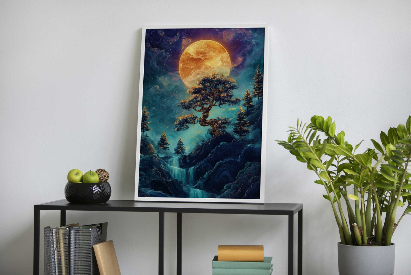 Moonlit Waterfall Bonsai tree Japan Asian Style Poster | Wall Art for Home & Office | High-Quality Print - High-Quality Visual Display
