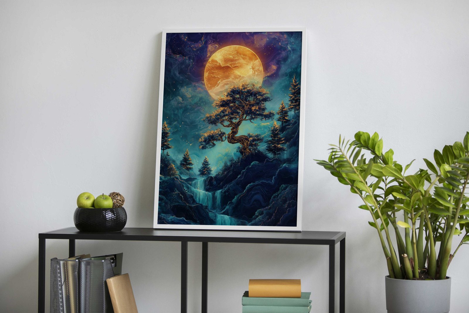 Moonlit Waterfall Bonsai tree Japan Asian Style Poster | Wall Art for Home & Office | High-Quality Print - High-Quality Visual Display