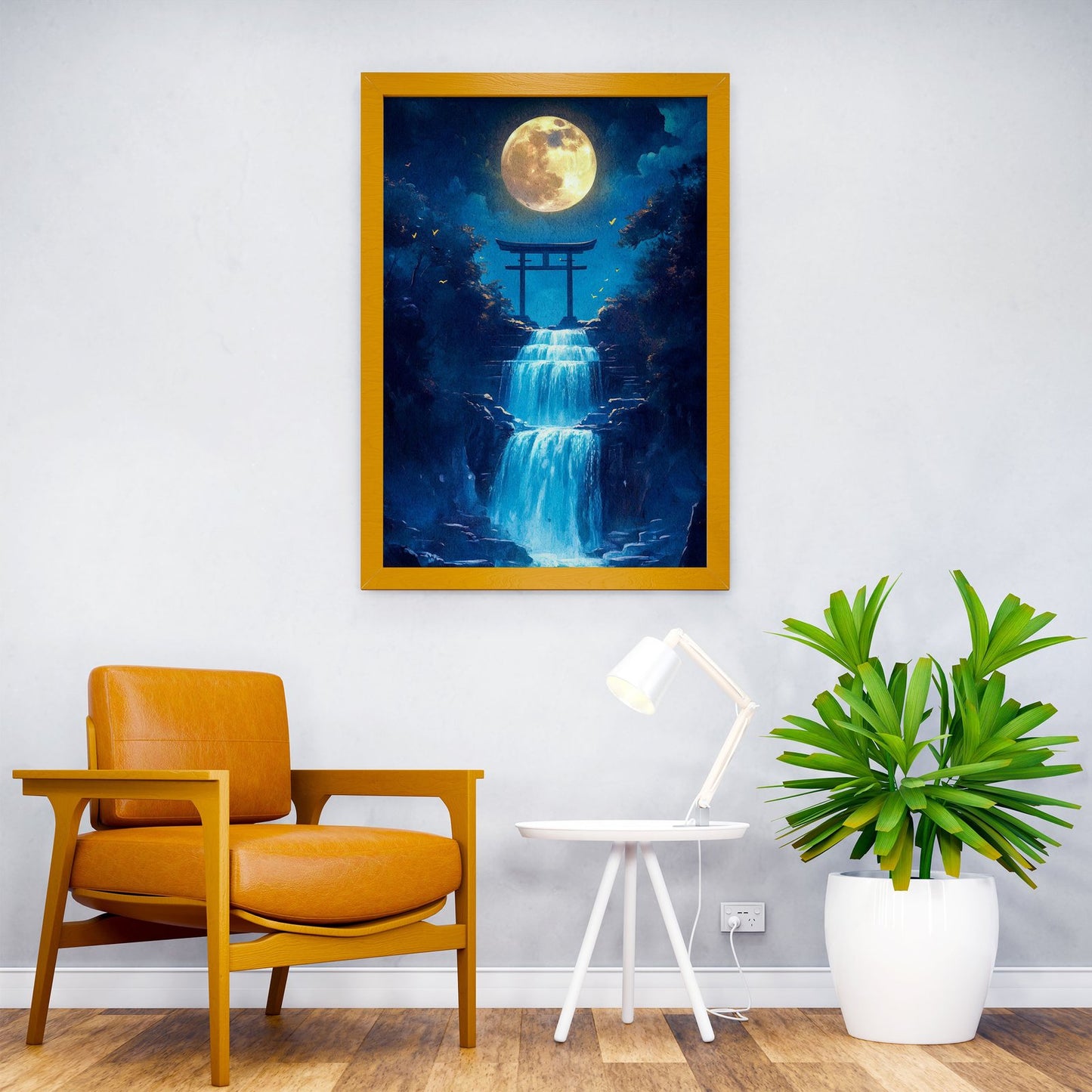 Moonlit Waterfall Gate Asian Style Poster | Wall Art for Home & Office | High-Quality Print - High-Quality Visual Display