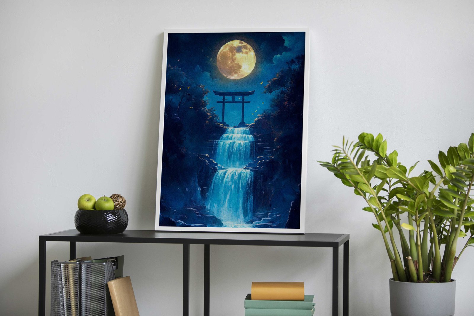 Moonlit Waterfall Gate Asian Style Poster | Wall Art for Home & Office | High-Quality Print - High-Quality Visual Display