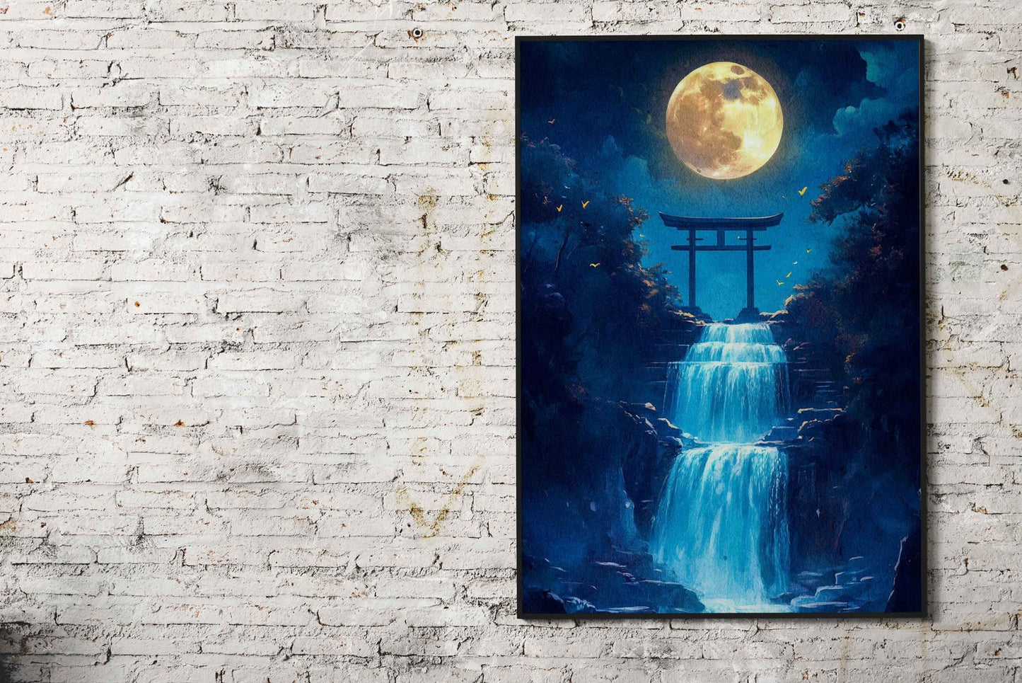 Moonlit Waterfall Gate Asian Style Poster | Wall Art for Home & Office | High-Quality Print - High-Quality Visual Display
